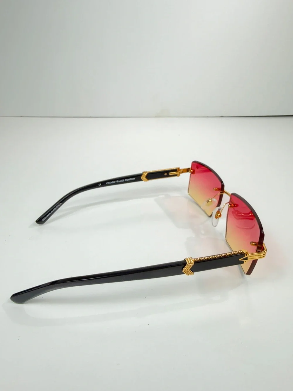 Vintage Frames Co Icon Buffs Sunglasses 24KT Gold Black Buffalo Horn 1/100 Set